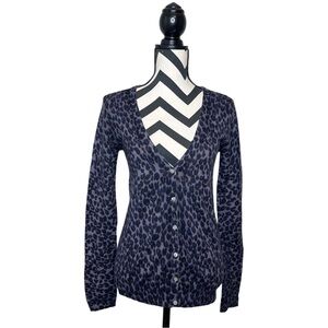 Crumpet 100% Cashmere Sz M V-Neck Button Front Leopard Print Cardigan